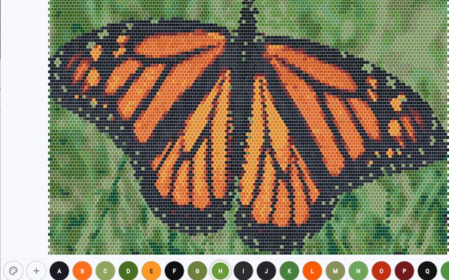 A monarch butterfly bead pattern generated from a photo in Bead Works