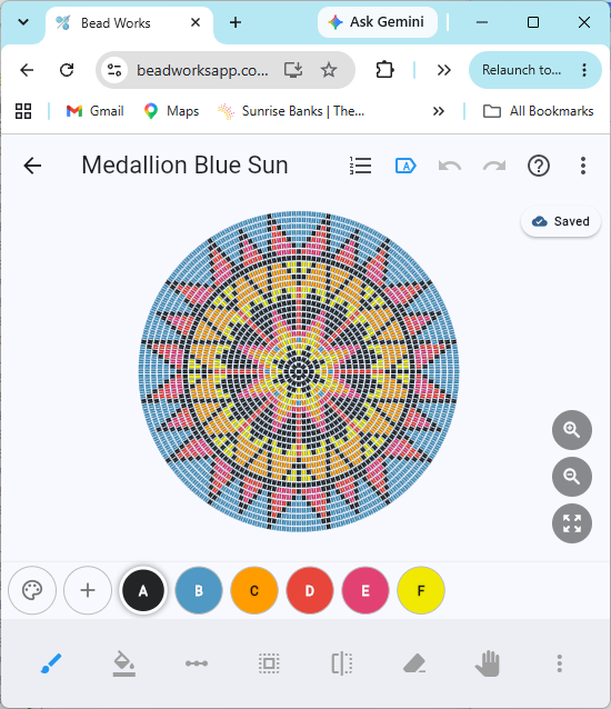 The Medallion Blue Sun pattern open in the Bead Works web app
