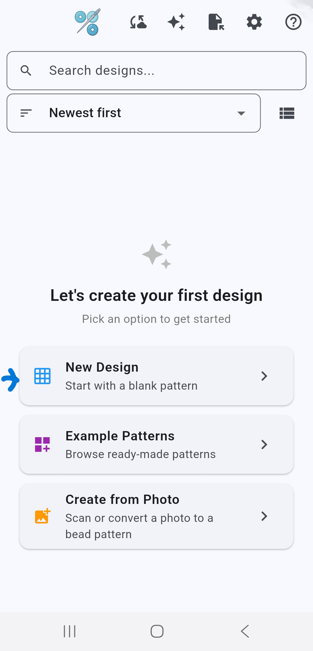 Creating a new design from the Bead Works home screen