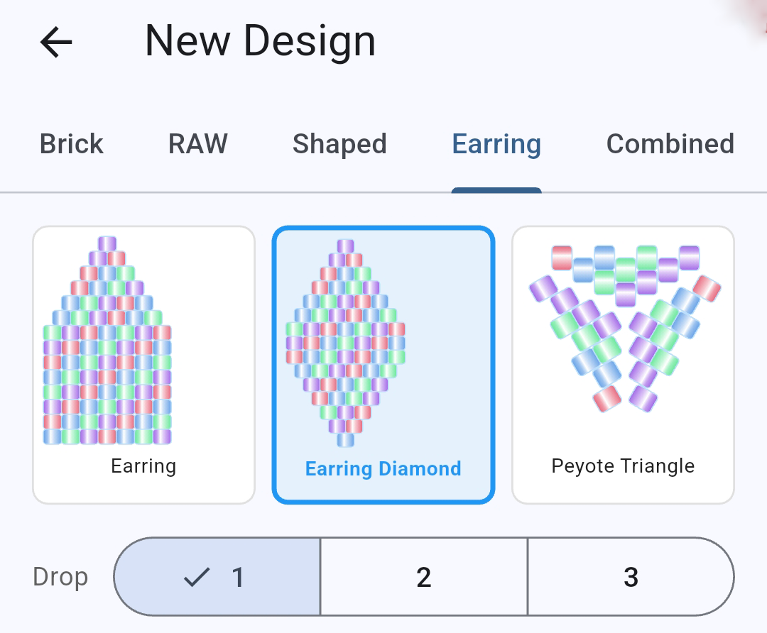 Selecting the Earring Diamond pattern and Drop setting